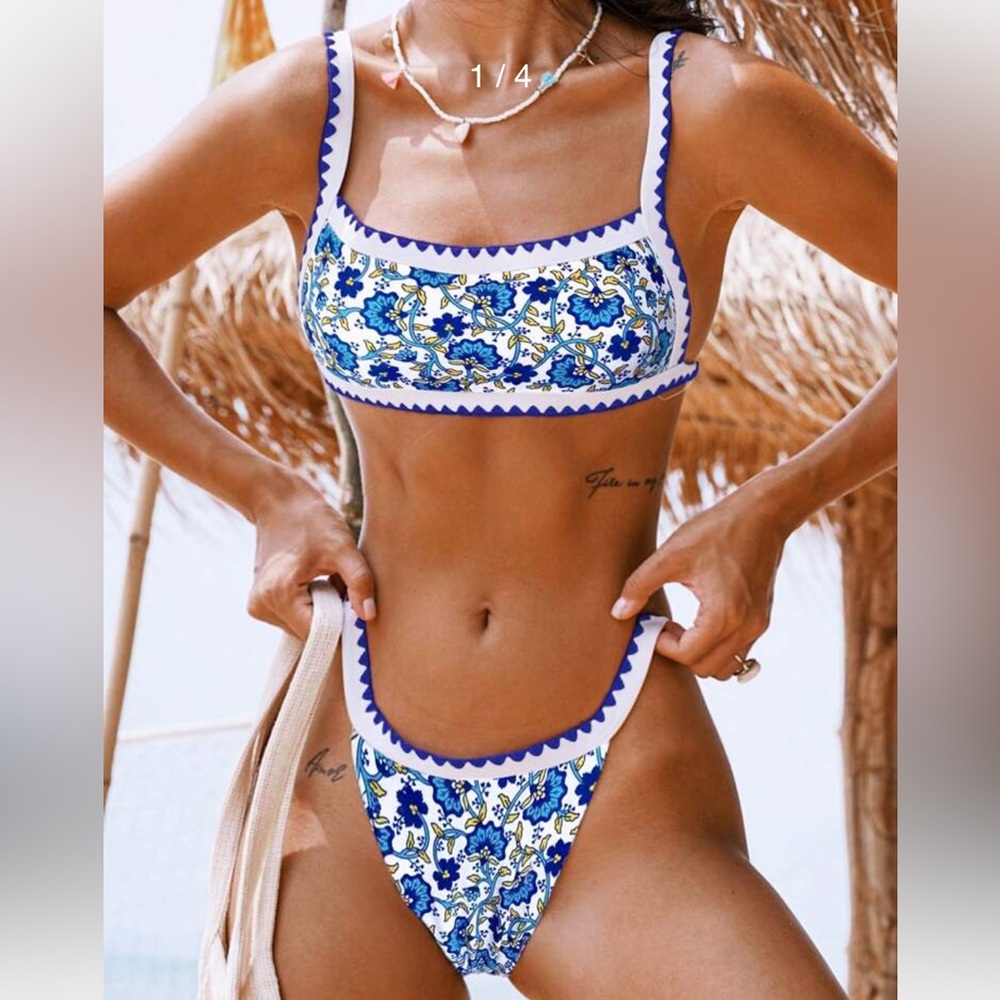 NWT Shein Floral Print Bikini Set Chevron